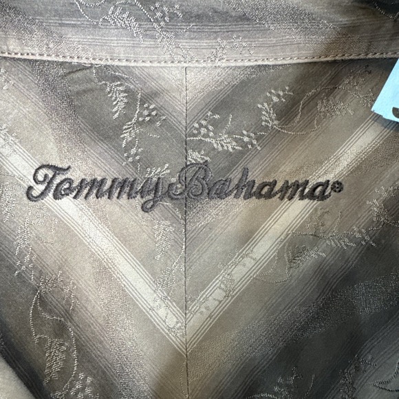 Tommy Bahama Embroidered Floral Silk Blend Long Sleeve Shirt Mens Large Gray EUC - Picture 6 of 9